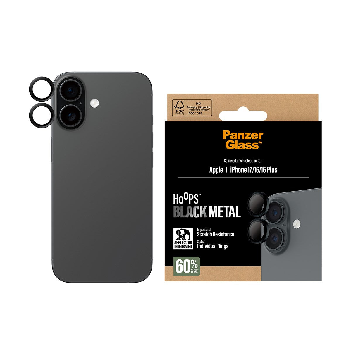 PanzerGlass® Hoops® Schwarz Kameraschutz iPhone 17 | iPhone 16 | 16 Plus